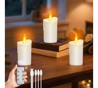 FlyQintess Rechargeable Tea Lights, 3PC Rechargeable LED Tealights Candles with Remote Control and Timer, Realistic LED Candles Flickering for Christmas Home Table Room Decoration