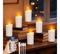 FlyQintess Rechargeable Tea Lights, 6PC Rechargeable LED Tealights Candles with Remote Control and Timer, Realistic LED Candles Flickering for Christmas Home Table Room Decoration