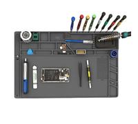 FLYQUEE Large Silicone Soldering Mat 21.6"x13.8" - Heat Resistant 932°F, Anti-Static Magnetic Workbench Pad with Scale Ruler, Screw Slots & Tool Organizer for Electronics, PCB, Phone