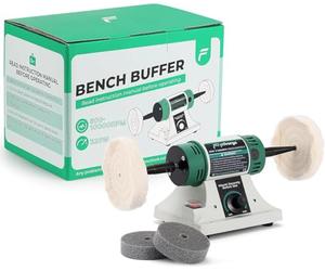 Flyrivergo Jewelry Polisher, Bench Buffer Polisher, Adjustable Variable Speed Polishing & Buffing Machine, with 2 Cotton Wheels and 2 Abrasive Fiber Wheels for Jewelry, Wood, Silver, Metal, Jade 110V