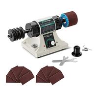 Flyrivergo Leather Burnishing Machine with 12pcs Sanding Sleeves Adjustable Speed Burnisher Leather Edge Polishing Grinding Kit Rosewood Grinding Head Sander Buffing Motor 110V
