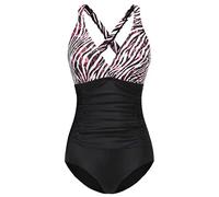 FLYRONG Swimming Costume Women Tummy Control Swimwear V Neck One Piece Swimsuit (as8, Alpha, x_l, Regular, Regular, Printed-Zebra Grain, X-Large)