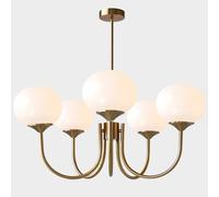Flyrose 5-Light Modern Globe Sputnik Chandelier Mid Century Large Glass Gold Sputnik Pendant Lights Kitchen Island Vintage Milk Glass Dining Room Chandelier Brushed Brass Hanging Light Fixture