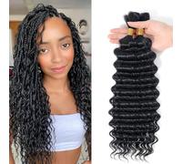 Flyroseing Black Boho Braids Human Hair Extensions for Braiding, No Weft 2 Bundles 100g Deep Wave Bundles Human Hair Extensions Goddess Braids for Women Daily Use/Beginner Friendly(18 Inch, Jet Black)