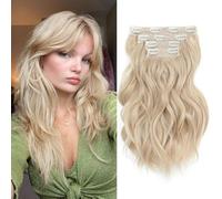 Flyroseing Bleach Blonde Clip in Hair Extension, Blonde Hair Extensions Invisible Lace Weft Synthetic Natural Soft 14 Inch Short Wavy Curly Hair Extensions Full Head Hairpieces for Women