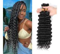 Flyroseing Boho Braids Human Hair extensions, Deep Wave Human Hair Bulk for Boho Knotless Locs Goddess Braids Extensions Hair 2 Bundles No Weft 100g (18 Inch, Natural Black)