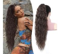 Flyroseing Chocolate Brown Ponytail Extension, 30inch Long Curly Wavy Hair Extensions Ponytail, Synthetic Claw Clip in Ponytail Hair Extensions, Hairpieces for Daily Party Use