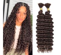 Flyroseing Dark Brown Human Braiding Hair, Boho Braids Human Hair extensions for Braiding #4 Color, No Weft Deep Wave Goddess Braids Extensions for Daily Wear/Long Lasting(18 Inch, #4)