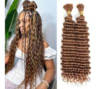 Flyroseing Deep Wave Bundles Human Hair Extensions for Braiding, Brown Human Braiding Hair Extensions Goddess No Weft Boho Braids 2 Bundles No Weft 100g for Women(18 Inch, Auburn Brown)