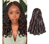 Flyroseing French Curl Braiding Hair, Brown Hair Extensions for Braiding 12" Fluffy Pre-Curled Extensions with Bouncy Curls 8 Packs Goddess Box Braids Synthetic for Daily Use/Long Lasting(12 Inch, 4#)