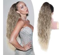Flyroseing Ponytail Extension, Long Curly Wavy Claw Clip in Ponytail Hair Extensions, Synthetic Hair Extensions Ponytail, 30inch Hairpieces for Daily Party Use Ombre Brown Blonde