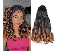 Flyroseing Short French Curl Braiding Hair 12inch 8packs Ombre Black Brown Braids Extensions Hair 50g/Pack Synthetic French Curls Crochet Hair Extensions for Daily Use/Vacation/Long Lasting