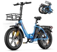 FLYRUN 20 '' Folding Electric Bike, 3.0 Fat Tyre, NFC & App, Up to 75 Miles | 48V 13Ah, 250W 75Nm, Step-Through, NFC Unlock, E-bike with Front Basket & Rack, Brake Light, Commuter, Shopping, Campervan