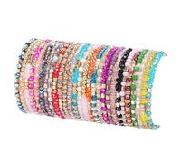 flysclean 28Pcs Boho Beaded Bracelets for Women Colorful Stackable Sparkly Crystal Beads Bracelets Multi-Layer Versatile Statement Bracelets Stretch Cuff Jewelry Gifts