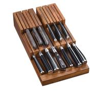 Flysclean Acacia Wood In-Drawer Knife Block, Drawer Organizer for Up to 12 Knives