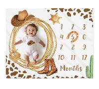 flysclean Cowboy Baby Monthly Milestone Blanket with Felt Horseshoe Frame Western Theme Baby Month Photo Props Cow Print Baby Photo Blanket My First Rodeo Birthday Party Supplies