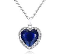 flysclean Titanic Heart of The Ocean Necklace for Women Girls Silver Tone Forever Love Pendant Necklace with 5A Cubic Zirconia Fashion Jewelry Anniversary Valentine Birthday Gift (Blue)