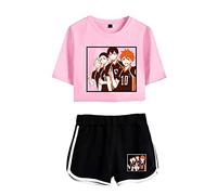 Flyself Anime Haikyuu T-Shirt Shorts Suits Karasuno High School Summer Short Sleeve Cotton 2 Pieces Suit Casual Pajamas Crop Tops + Short Pants Sets Girl
