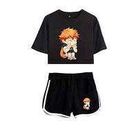 Flyself Boys Haikyuu Crop Top T-Shirt Shorts Set Karasuno High School Anime Cosplay Costume Casual Summer Sports Wear Tracksuit