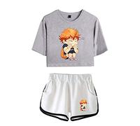 Flyself Boys Haikyuu Crop Top T-Shirt Shorts Set Karasuno High School Anime Cosplay Costume Casual Summer Sports Wear Tracksuit