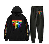 Flyself LGBT Gay Lesbian Pride Jogging Tracksuits Unisex Long Sleeve Hoodie Pullover Sweatshirt Sweatpants 2 Pieces Outfits Set Sportswear Gym Fitness Running for Women Men