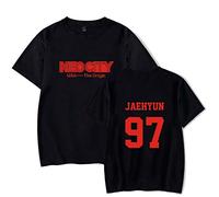 Flyself Unisex Nct 127 T-Shirt New Album Summer Short Sleeve Letter Printed Cotton Casual Loose Tops Jisung Chenle Jeno Haechan Mark Jaemin Renjun Black XXL