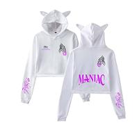 Flyself Women's Kpop MANIAC Hoodie Crop Top Autumn Long Sleeve Cute Ear Cat Pullover Sweatshirt for Teen Girl