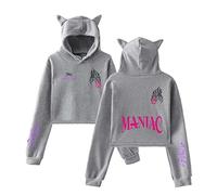 Flyself Women's Kpop MANIAC Hoodie Crop Top Autumn Long Sleeve Cute Ear Cat Pullover Sweatshirt for Teen Girl