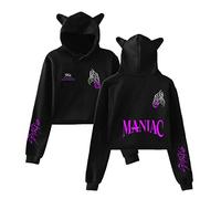Flyself Women's Kpop MANIAC Hoodie Crop Top Autumn Long Sleeve Cute Ear Cat Pullover Sweatshirt for Teen Girl