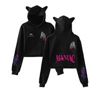 Flyself Women's Kpop MANIAC Hoodie Crop Top Autumn Long Sleeve Cute Ear Cat Pullover Sweatshirt for Teen Girl
