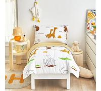 FlySheep 4 Piece White Toddler Bedding Set with Cute Giraffe Printed - Includes Quilted Comforter, Flat Sheet, Fitted Sheet & Pillow Case, Hypoallergenic & Soft for Baby Girls and Boys.