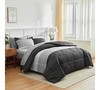 Flysheep Ombre Striped Bedding Bed in a Bag 7 Pieces Queen Size, Grey and White Stripes Comforter Sheet Set (1 Comforter, 1 Flat Sheet, 1 Fitted Sheet, 2 Pillow Shams, 2 Pillowcases)