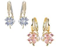 Flysmus Lymphvity MagneTherapy Germanium Earrings,Sweet and Versatile Pink Flower Pearl Alloy Earrings, A Cute Jewelry Gift for Girls (Pink+Silver)