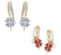 Flysmus Lymphvity MagneTherapy Germanium Earrings,Sweet and Versatile Pink Flower Pearl Alloy Earrings, A Cute Jewelry Gift for Girls (Silver+Red)