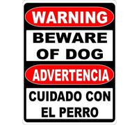 Flyss Warning Bilingual Beware of Dog Sign. English & Spanish Safety Signs. 8" X 12" inch Metal.