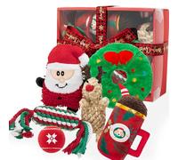 FLYSTAR Christmas Dog Toys, 6 Pack Interactive Dog Plush Squeaky Toy & Rope Toys & Tennis Ball for Small, Medium, Large Dogs & Puppy