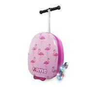 Flyte Scooter Suitcase Folding Kids Luggage - Fifi The Flamingo, Hardshell, Ride On with Wheels, 2-in-1, 18 Inch, 25 Litre Capacity