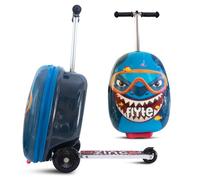 Flyte Scooter Suitcase Stormy The Shark - 2-in-1, 18 Inch Ride on Children's Luggage, 25 Litre Capacity Kids Suitcases on Wheels for Boys and Girls Aged 4+, Foldable Waterproof Kids Suitcase
