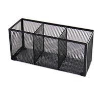 Flytreal Black Mesh Pen Pencil Holder, Small Metal Desk Organizer Desktop Stationery Office Supplies Acessories Storage Stand, 3 Compartments Brushes Holder for Home School Classroom Teachers