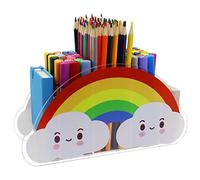 Flytreal Rainbow Acrylic Pen Holder, Cute Desk Organizer, 5-Compartment Caddy, Office & School Supply Storage, Multi-functional, Playful Rainbow