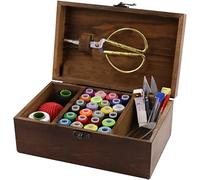 Flytreal Sewing Kit Box Basket, Wooden Hand Home Sewing Repair Tool Kit, Beginner Universal Sew Kit Accessories for Women, Men, Adults, Girls, Kids (Retro Dandelion)