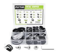 Flytuo 136PCS Cable Clamps Assortment Kit with Screws - 304 Stainless Rubber Cushion Pipe Clamps in 10 Sizes, P-Clips for Fastening Pipe, Tube and Wire (56PCS Clamps + 80PCS Screws)