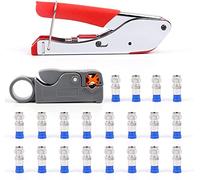 Flytuo Coaxial Cable Crimping Set, F-Type Compression Crimp Pliers with 20 Crimp Connector Tool and Rotating Coaxial Cable Cutter for RG-58, RG-59, RG-62