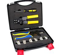 Flytuo Crimping Tool Kit with Wire Stripper and Cable Cutters Suitable for Non-Insulated and Insulated Cable End-Sleeves Terminals or Ferrules with 4 Changeable Die Sets