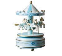 FLYuechun Ranan 6.3 * 3.94in, Carousel Music Box, Wooden, Birthday Present, Children's Home Decor, Creative Display Item (Music Box Blue)