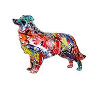 FLYuechun Ranan Art Creative Painted 10in Graffiti Color Border Collie Dog Statue Decorations Home Entrance Simple Office Pet Decor Resin Crafts Gift (G942 RA)