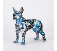 FLYuechun Ranan Modern Colorful Boston Terrier Statue Art Creative Simple Small Handle Resin Pet Dog Crafts Home Decoration Color Office Desktop Craft (Silver)