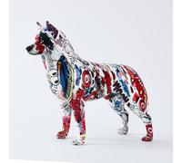 FLYuechun Ranan New Art Creative Water Transfer Printing Colorful Husky Statue Handmade Resin Handmade Crafts Decorations, Home Living Room Foyer Decorations Dog Statue Gifts (JQ)