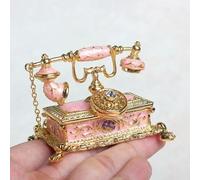 FLYuechun Ranan Vintage Enamel Square Telephone Jewelry Box Creative Home Decor Alloy Metal Craft Handmade Ornament for Women Gift