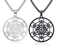 FLYUN Metatron’s Cube Pendant for Men, Men's Metatron Cube Necklace Sacred Geometry Seals of Archangel Angel Necklaces, 41mm x 38mm, Stainless Steel, stainless steel